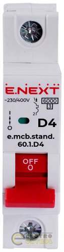 Модульный автоматический выключатель Enext s026104 e.mcb.stand.60.1.D4 1р 4А D 6кА