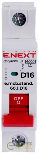 Модульний автоматичний вимикач Enext s026110 e.mcb.stand.60.1.D16 1р 16А D 6кА