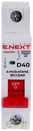 Модульный автоматический выключатель Enext s026114 e.mcb.stand.60.1.D40 1р 40А D 6кА