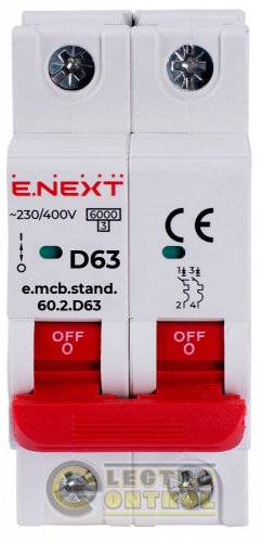 Модульный автоматический выключатель Enext s026132 e.mcb.stand.60.2.D63 2р 63А D 6кА
