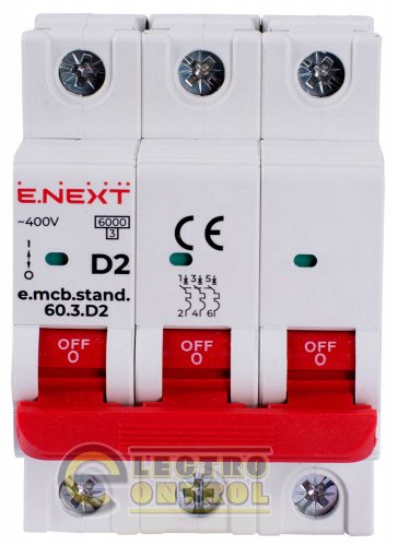 Модульний автоматичний вимикач Enext s026134 e.mcb.stand.60.3.D2 3р 2А D 6кА