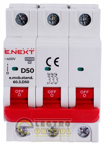 Модульный автоматический выключатель Enext s026147 e.mcb.stand.60.3.D50 3р 50А D 6кА