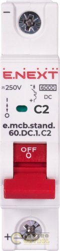 Модульний автоматичний вимикач Enext s081002 e.mcb.stand.60.DC.1.C2 1р 2А C 6кА DC
