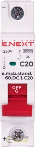 Модульный автоматический выключатель Enext s081007 e.mcb.stand.60.DC.1.C20 1р 20А C 6кА DC