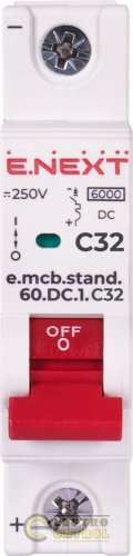 Модульний автоматичний вимикач Enext s081009 e.mcb.stand.60.DC.1.C32 1р 32А C 6кА DC