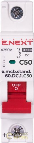 Модульный автоматический выключатель Enext s081011 e.mcb.stand.60.DC.1.C50 1р 50А C 6кА DC