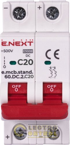 Модульный автоматический выключатель Enext s081020 e.mcb.stand.60.DC.2.C20 2р 20А C 6кА DC