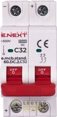 Модульний автоматичний вимикач Enext s081022 e.mcb.stand.60.DC.2.C32 2р 32А C 6кА DC
