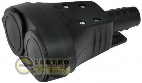 Розетка ETI 4481013 кабельна двомісна з заглушками ERS-2C 2x2Р+РЕ Schuko IP44 каучук чорна