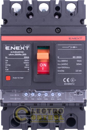 Силовой автоматический выключатель Enext i0770043 e.industrial.ukm.250Re.200 с электронным расцепителем 3р 200А