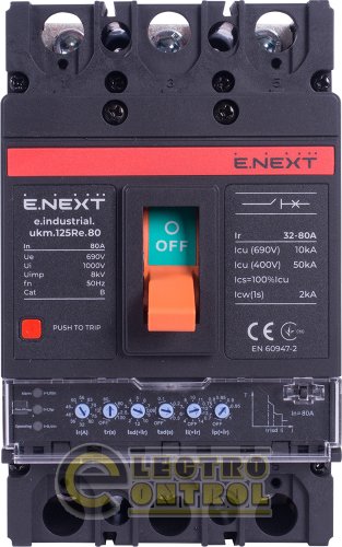 Силовой автоматический выключатель Enext i0770060 e.industrial.ukm.125Re.80 с электронным расцепителем 3р 80А