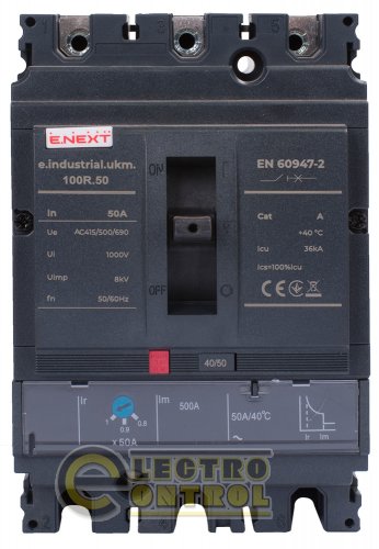 Силовой автоматический выключатель Enext i091002 e.industrial.ukm.100R.50 с регулировкой 3р 50А