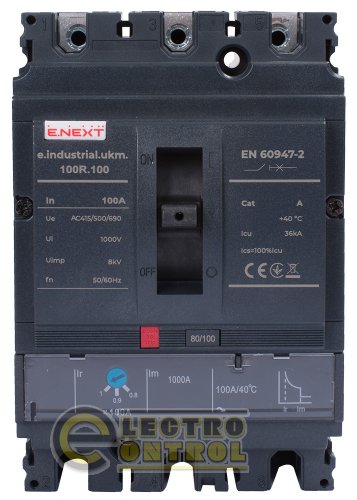 Силовий автоматичний вимикач Enext i091005 e.industrial.ukm.100R.100 з регулюванням 3р 100А