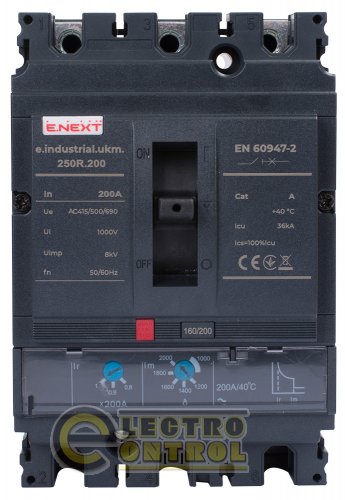 Силовой автоматический выключатель Enext i091008 e.industrial.ukm.250R.200 с регулировкой 3р 200А