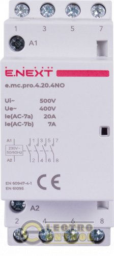 Модульный контактор Enext p005219 e.mc.pro.4.20.4NO 4р 20А 4NO 220В