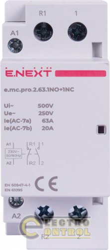 Модульний контактор Enext p005228 e.mc.pro.2.63.1NO+1NC 2р 63А 1NO+1NC 220В