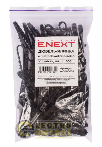 Дюбель - елочка Enext m0080034 8mm для круглого провода e.metiz.dowel.fir.black.8 чёрный 100 шт.