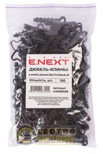 Дюбель - елочка Enext m0080036 12mm для плоского провода e.metiz.dowel.flat.fir.black.12 чёрный 100 шт.