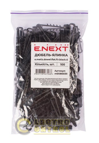 Дюбель - ялинка Enext m0080038 6mm для плоского проводу e.metiz.dowel.flat.fir.black.6 чорний 100 шт.