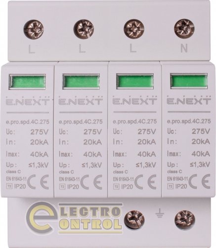 Пристрій для захисту від імпульсних перенапруг Enext p076008 e.pro.spd.4С.275 4P клас С