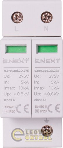 Пристрій для захисту від імпульсних перенапруг Enext p076010 e.pro.spd.2D.275 2P клас D