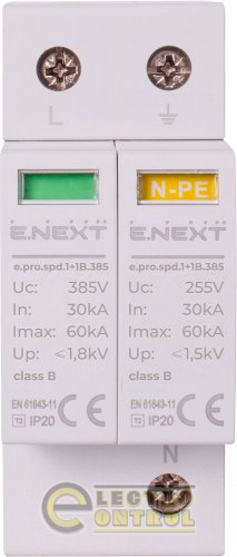 Пристрій для захисту від імпульсних перенапруг Enext p076013 e.pro.spd.1+1B.385 1P+NPE клас В