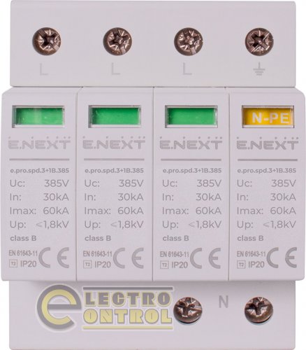 Пристрій для захисту від імпульсних перенапруг Enext p076014 e.pro.spd.3+1B.385 3P+NPE клас В