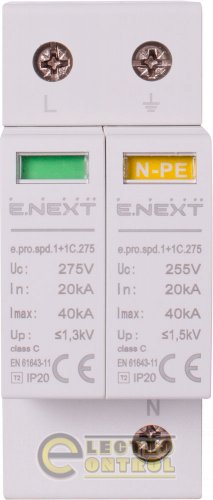 Устройство для защиты от импульсных перенапряжений Enext p076015 e.pro.spd.1+1C.275 1P+NPE класс С