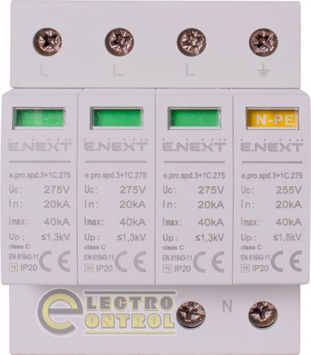 Устройство для защиты от импульсных перенапряжений Enext p076016 e.pro.spd.3+1C.275 3P+NPE класс С