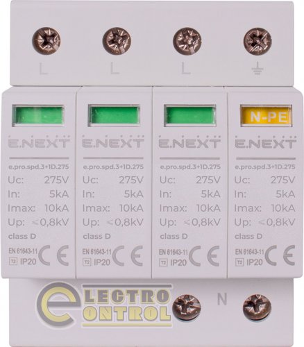 Устройство для защиты от импульсных перенапряжений Enext p076018 e.pro.spd.3+1D.275 3P+NPE класс D