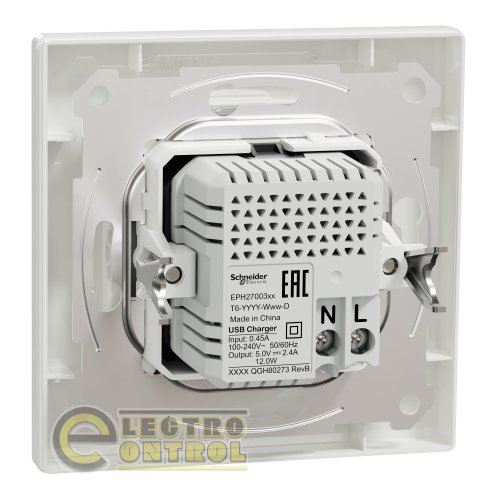 USB розетка Schneider Electric EPH2700321 Asfora тип А+С 2,4 А біла