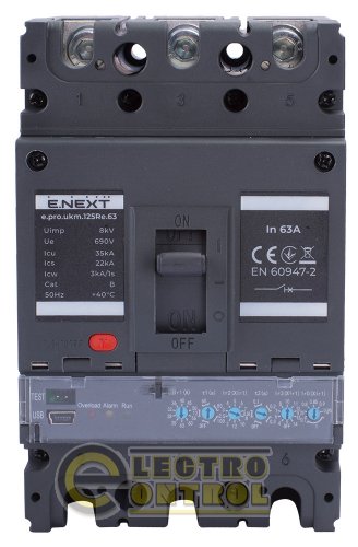 Силовой автоматический выключатель Enext p087001 e.pro.ukm.125Re.63 с электронным расцепителем 3р 63А