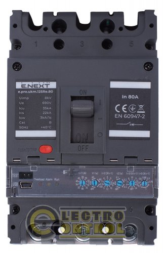 Силовий автоматичний вимикач Enext p087002 e.pro.ukm.125Re.80 з електронним розчіплювачем 3р 80А