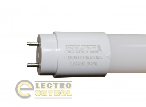 Светодиодная трубчатая лампа TechnoSystems  LED L-1200 GLASS SILVER 18w TNSy5000644 T8 180-240V/50-60Hz  30.000 Hrs