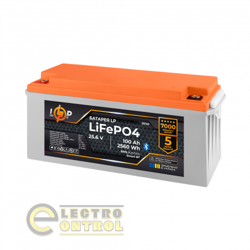Акумулятор LogicPower LiFePO4 25,6V-100Ah (2560Wh) (BMS 80А/50) пластик Smart BT