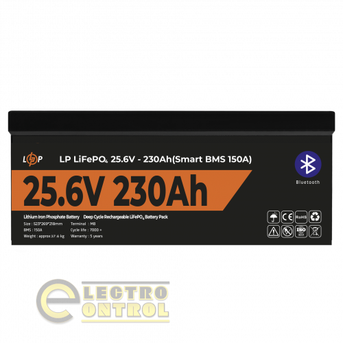 Аккумулятор LogicPower LiFePO4 25,6V-230Ah (5888Wh) (Smart BMS 150А) с BT пластик