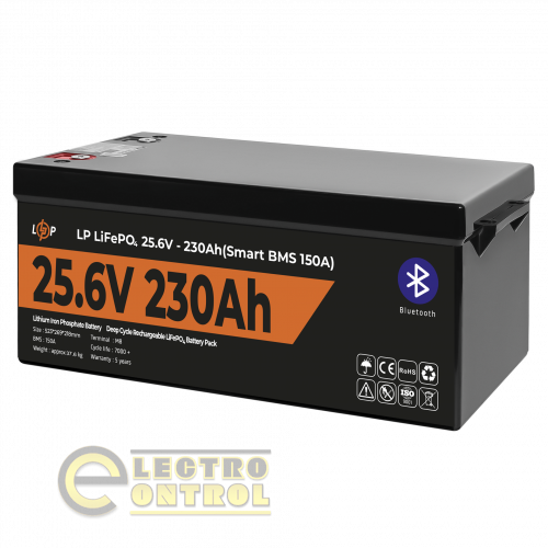 Аккумулятор LogicPower LiFePO4 25,6V-230Ah (5888Wh) (Smart BMS 150А) с BT пластик