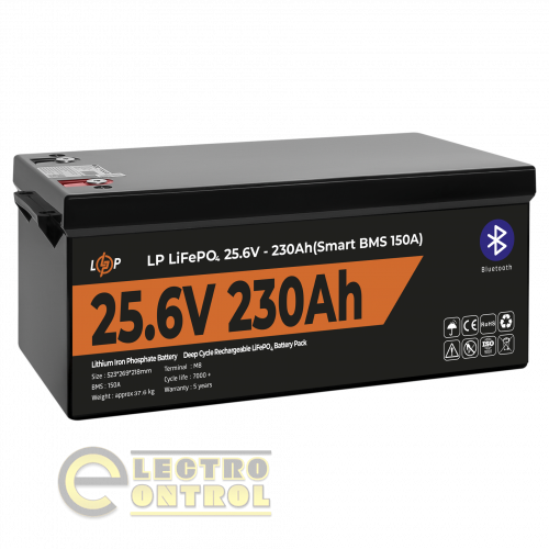 Аккумулятор LogicPower LiFePO4 25,6V-230Ah (5888Wh) (Smart BMS 150А) с BT пластик