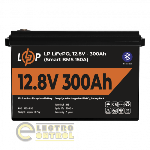Акумулятор LogicPower LiFePO4 12,8V-300Ah (3840Wh) (Smart BMS 200А) з BT пластик
