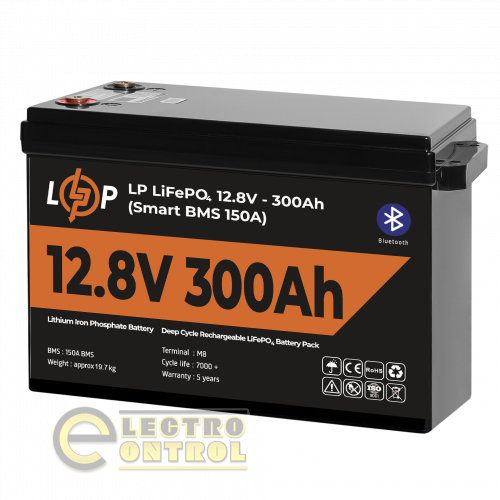 Акумулятор LogicPower LiFePO4 12,8V-300Ah (3840Wh) (Smart BMS 200А) з BT пластик