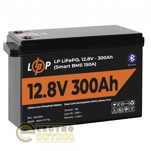 Акумулятор LogicPower LiFePO4 12,8V-300Ah (3840Wh) (Smart BMS 200А) з BT пластик