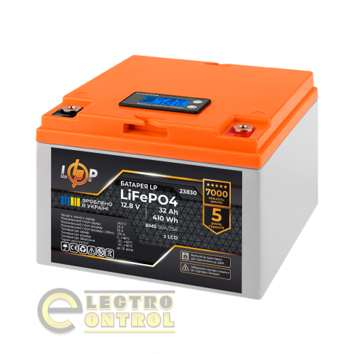 Акумулятор LogicPower LiFePO4 12,8V-32Ah (410Wh) (BMS 50А/25A) пластик LCD для ДБЖ