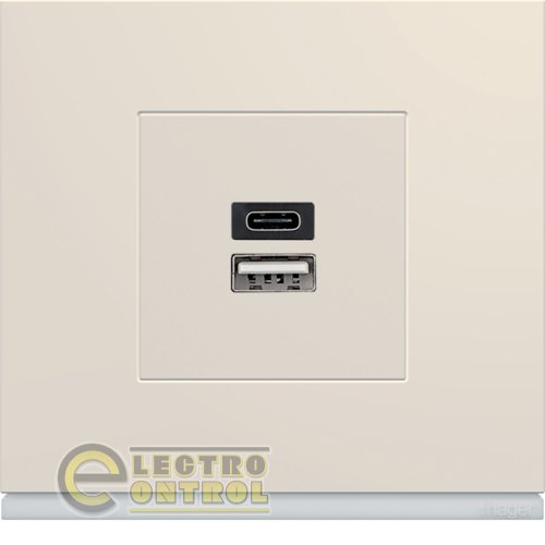 Розетка Hager WXF113 1xUSB-A 1xUSB-C 3А Lumina/Gallery