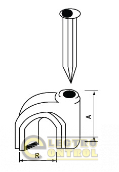 Скоба (клипса) кабельная круглая с гвоздём Термофит, белая R-20 HUDA11490  (20 мм)  (100 шт)