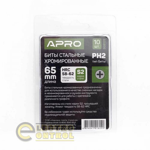 Біта 2-стороння APRO PH2-PH2*65мм 309172 хром (10шт/уп)