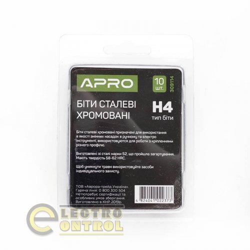 Біта APRO H4*25мм 309114 хром, (10шт/уп)