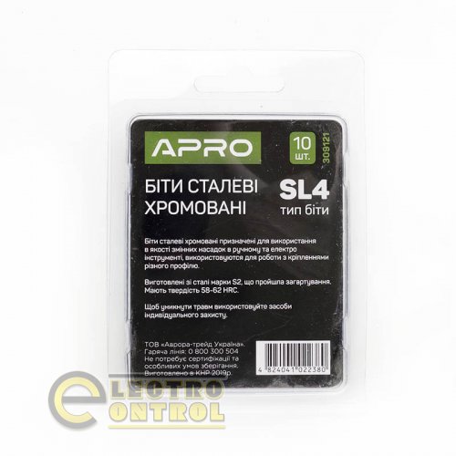 Біта APRO SL4*25мм 309121 хром, (10шт/уп)