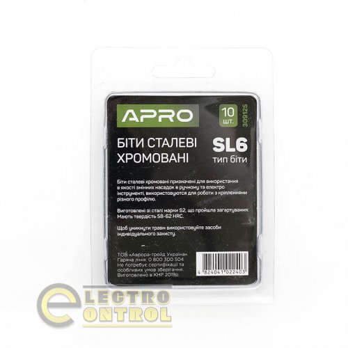 Біта APRO SL6*25мм 309125 хром, (10шт/уп)