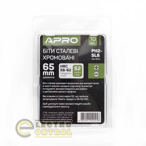 Біта 2-стороння APRO PH2-SL6*65мм 309175 хром, (10шт/уп)