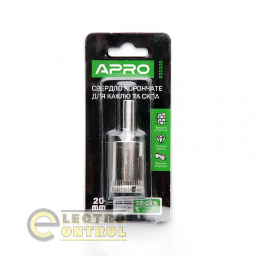 Сверло трубчатое с алмазным напылением Ø 20мм APRO 830320